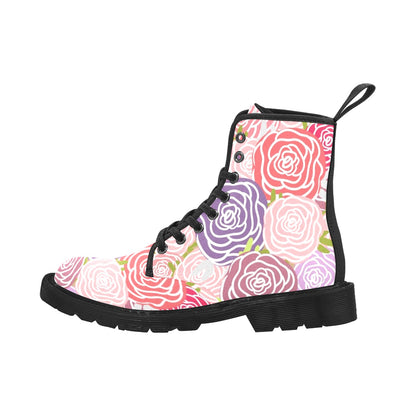 Abstract Roses - Martin Boots for Women (Black)