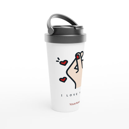 Personalised - I Love You - White 15oz Stainless Steel Travel Mug Personalised Travel Mug love