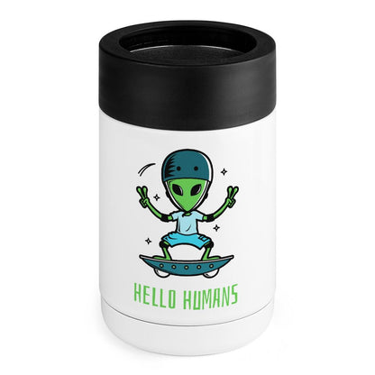 Hello Humans, Alien - Stainless Steel Can Cooler White One size Stainless Steel Can Cooler Printed Offshore Sci Fi