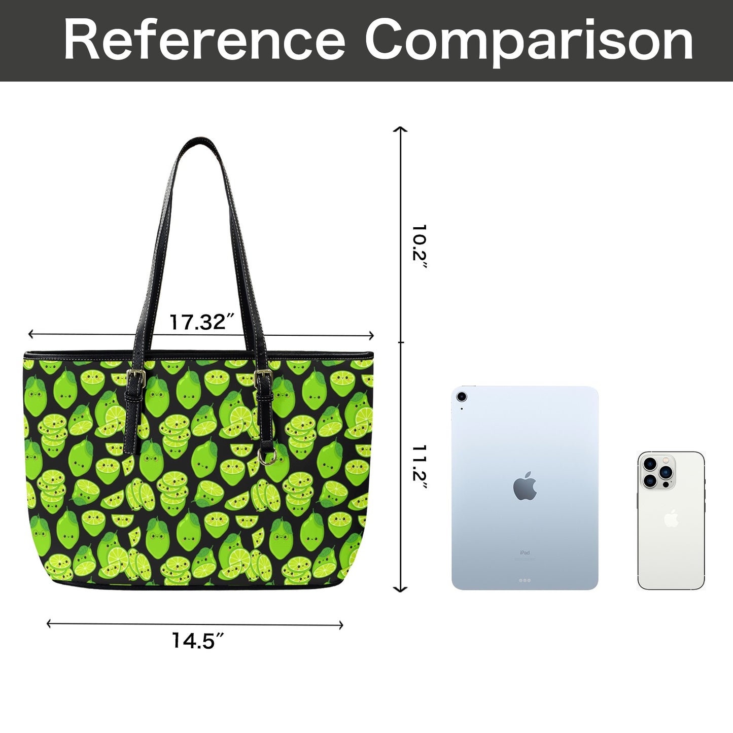 Cute Limes - Leather Tote Bag-Large