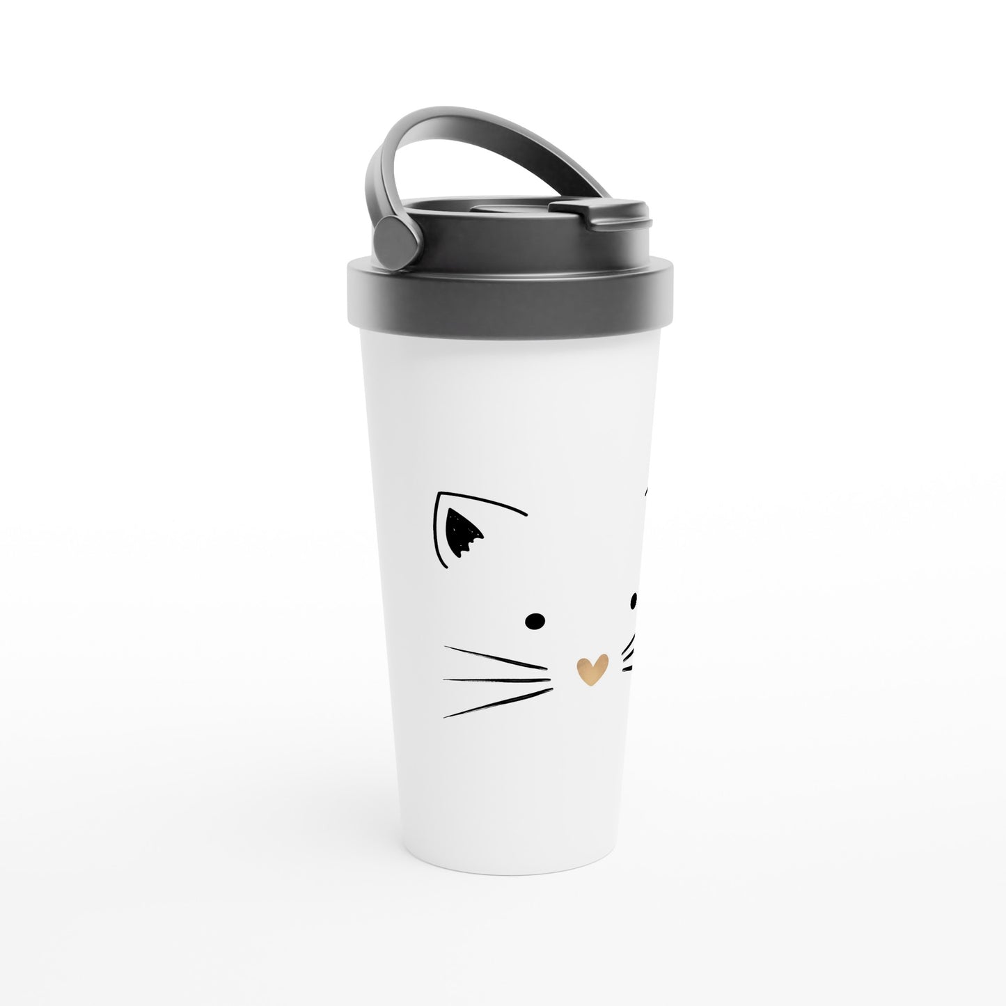 Cat Gold Heart Nose - White 15oz Stainless Steel Travel Mug Travel Mug animal Globally Fulfilled