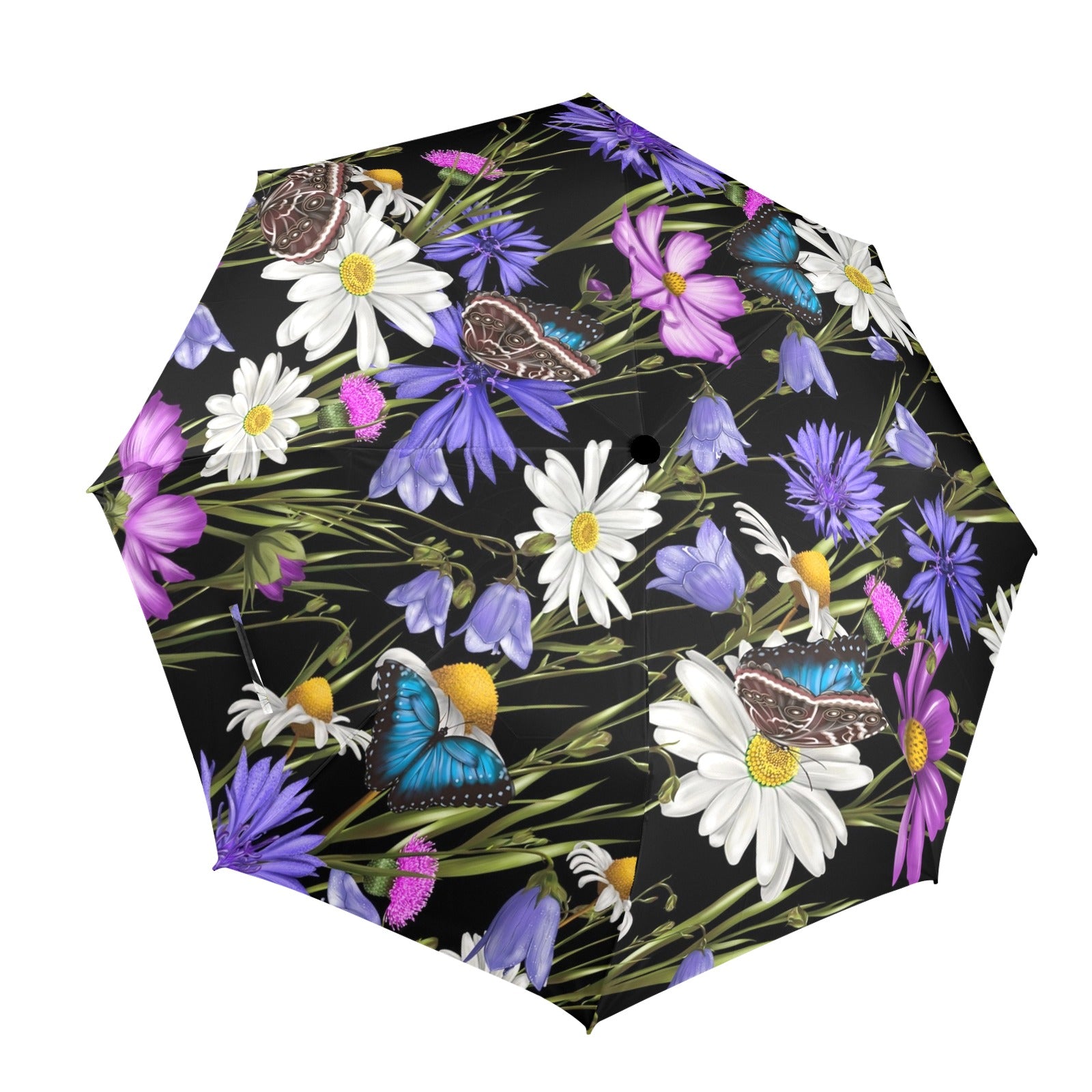 Butterfly Flowers - Semi-Automatic Foldable Umbrella Semi-Automatic Foldable Umbrella Printed Offshore