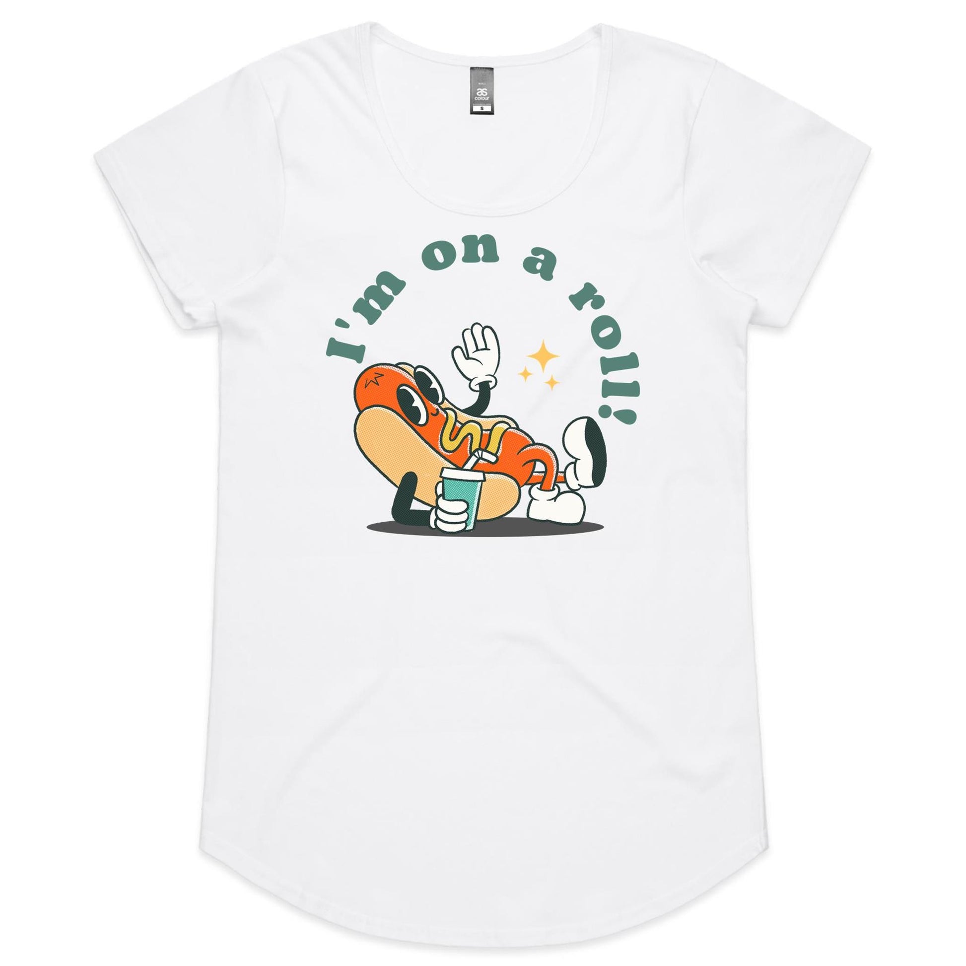 Hot Dog, I'm On A Roll - Womens Scoop Neck T-Shirt White Womens Scoop Neck T-shirt Food