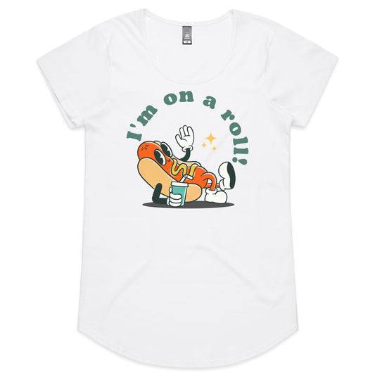 Hot Dog, I'm On A Roll - Womens Scoop Neck T-Shirt White Womens Scoop Neck T-shirt Food