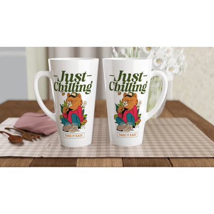 Just Chilling, Take It Easy - White Latte 17oz Ceramic Mug Latte Mug animal Globally Fulfilled