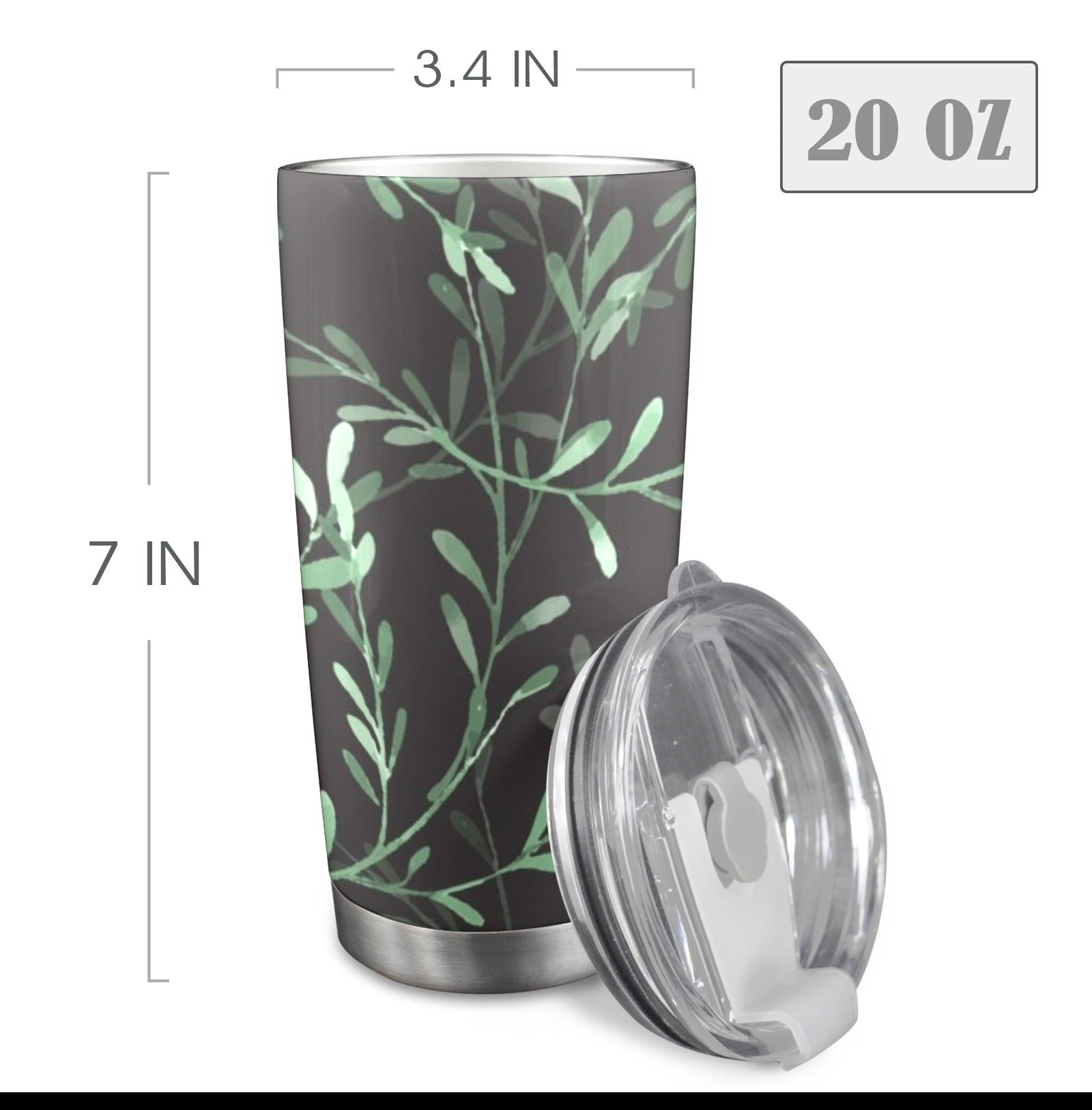 Delicate Leaves - 20oz Travel Mug with Clear Lid Clear Lid Travel Mug Plants Printed Offshore