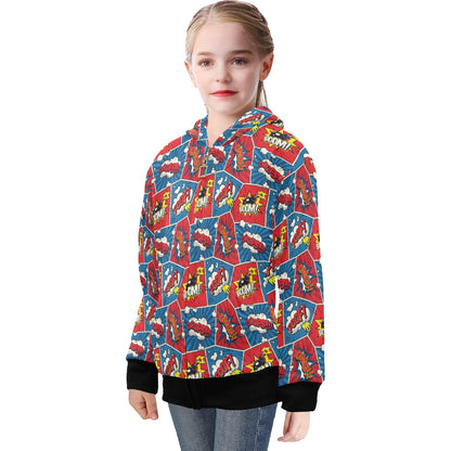 Comic Book Pop - Big Girls' Zip Up Hoodie (Model H58)