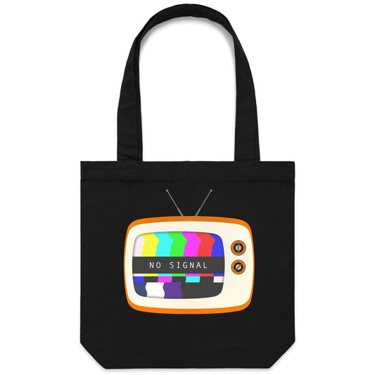 Retro Television, No Signal - Canvas Tote Bag Black One Size Tote Bag Retro