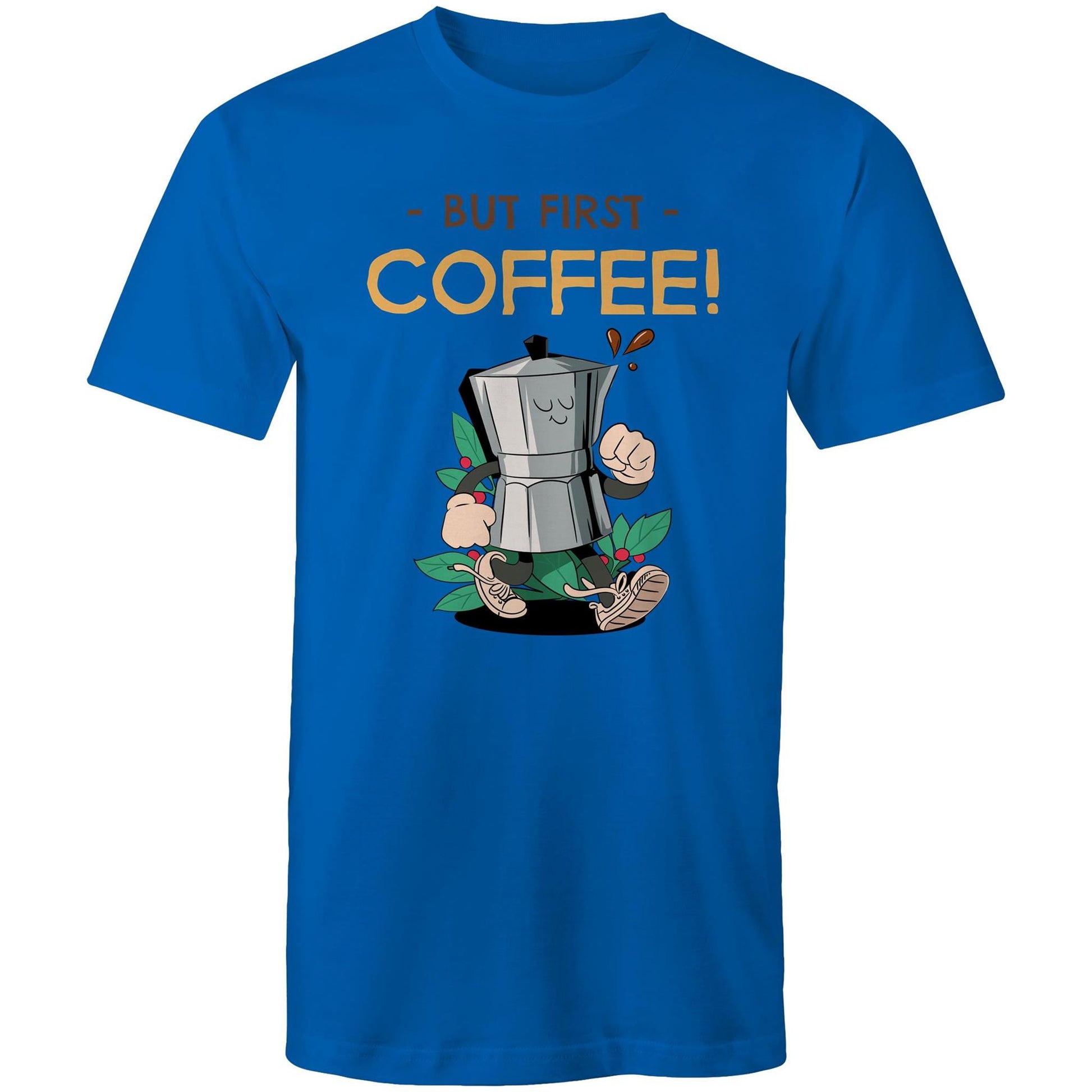 But First Coffee - Mens T-Shirt Bright Royal Mens T-shirt Coffee Retro