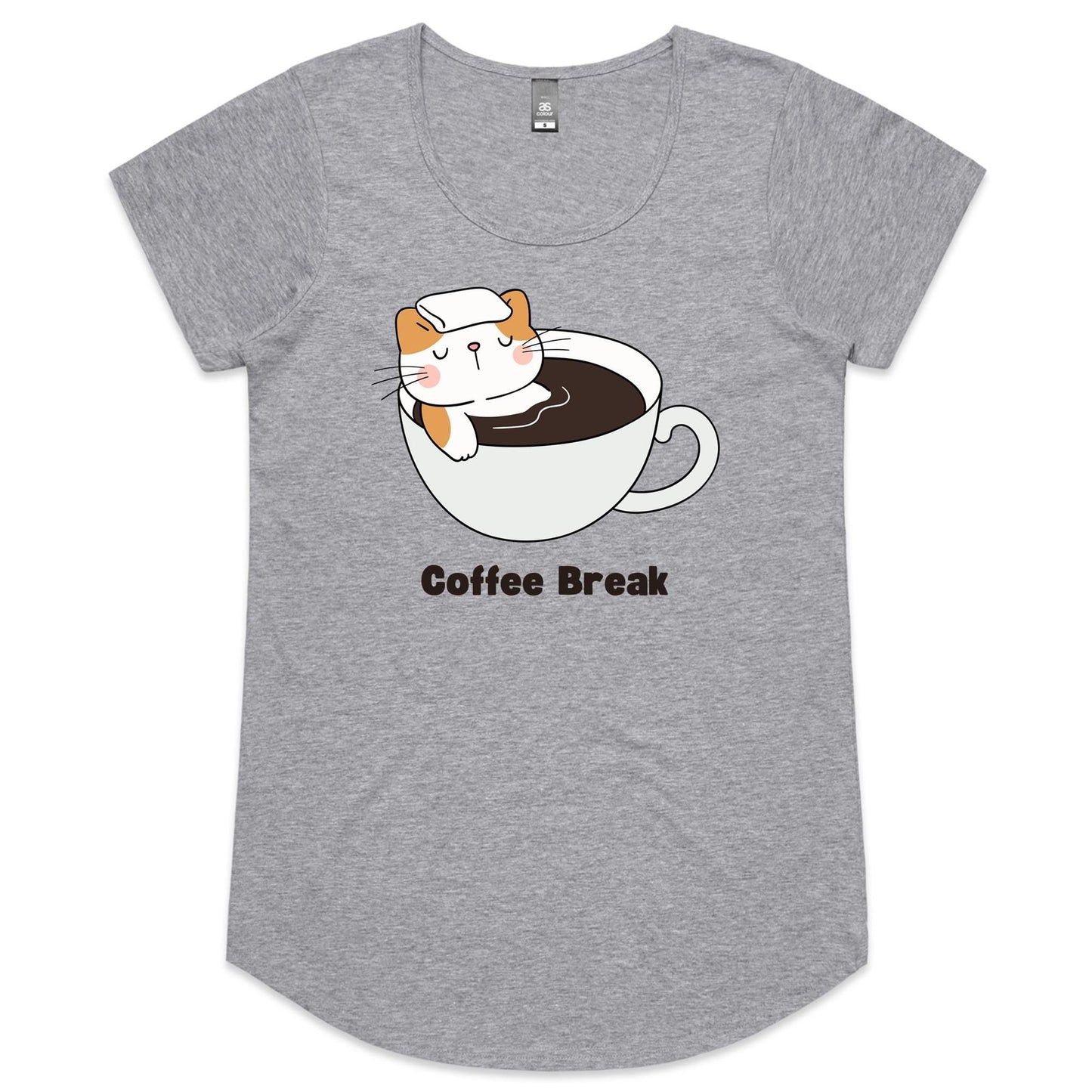 Cat Coffee Break - Womens Scoop Neck T-Shirt Grey Marle Womens Scoop Neck T-shirt animal Coffee