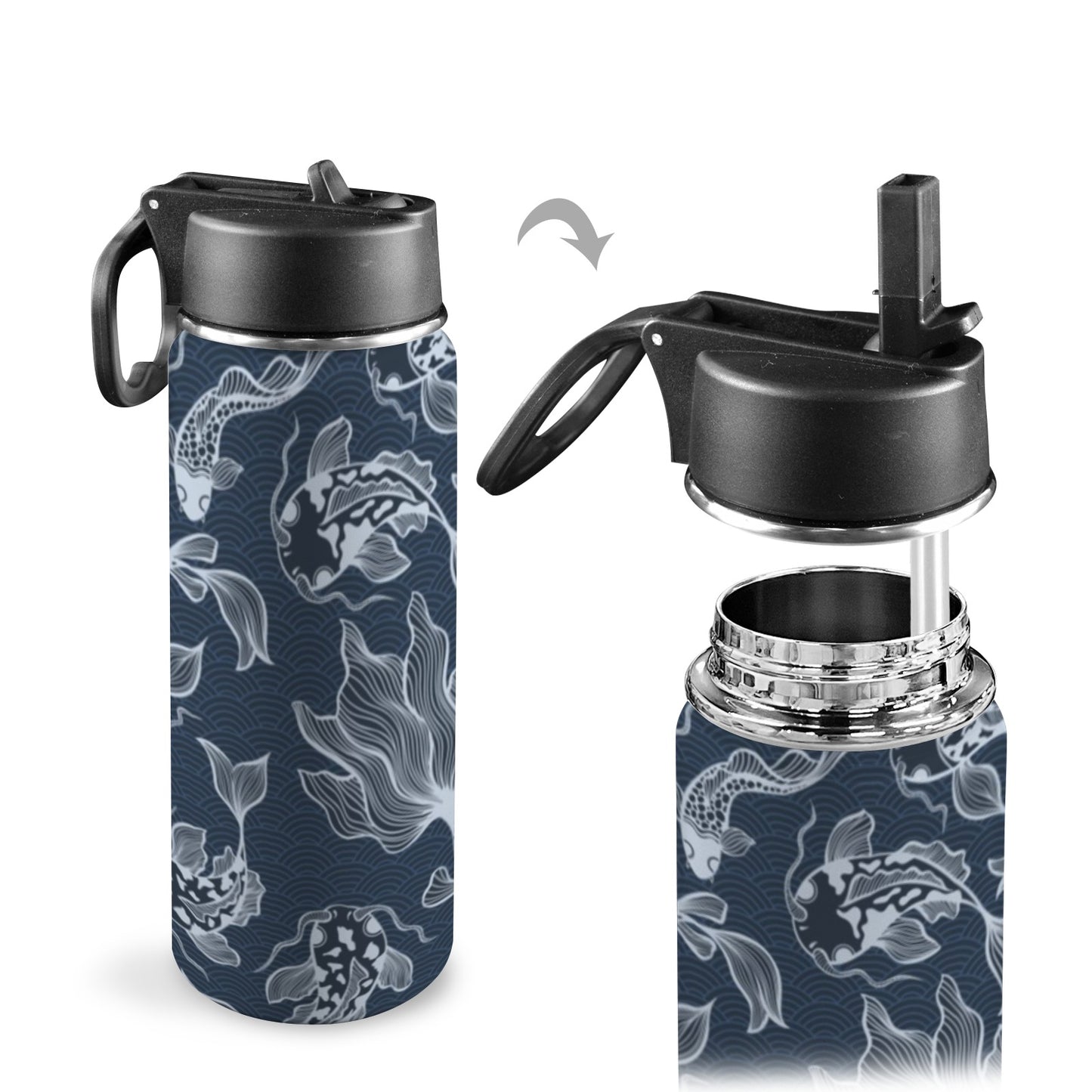 Blue Fish - Insulated Water Bottle with Straw Lid (18oz) Insulated Water Bottle with Swing Handle Printed Offshore