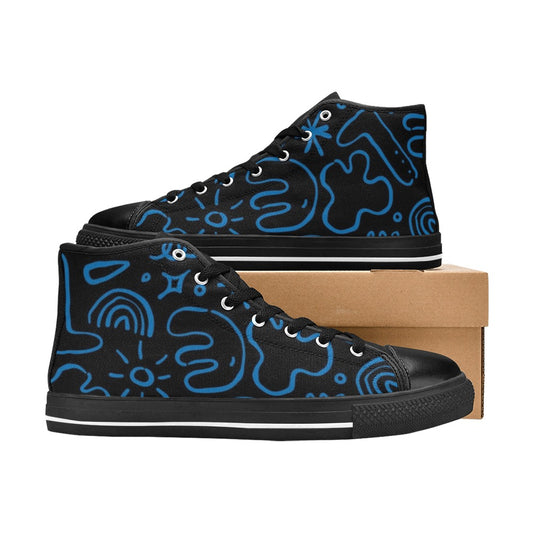 Blue Squiggle - Men's High Top Canvas Shoes