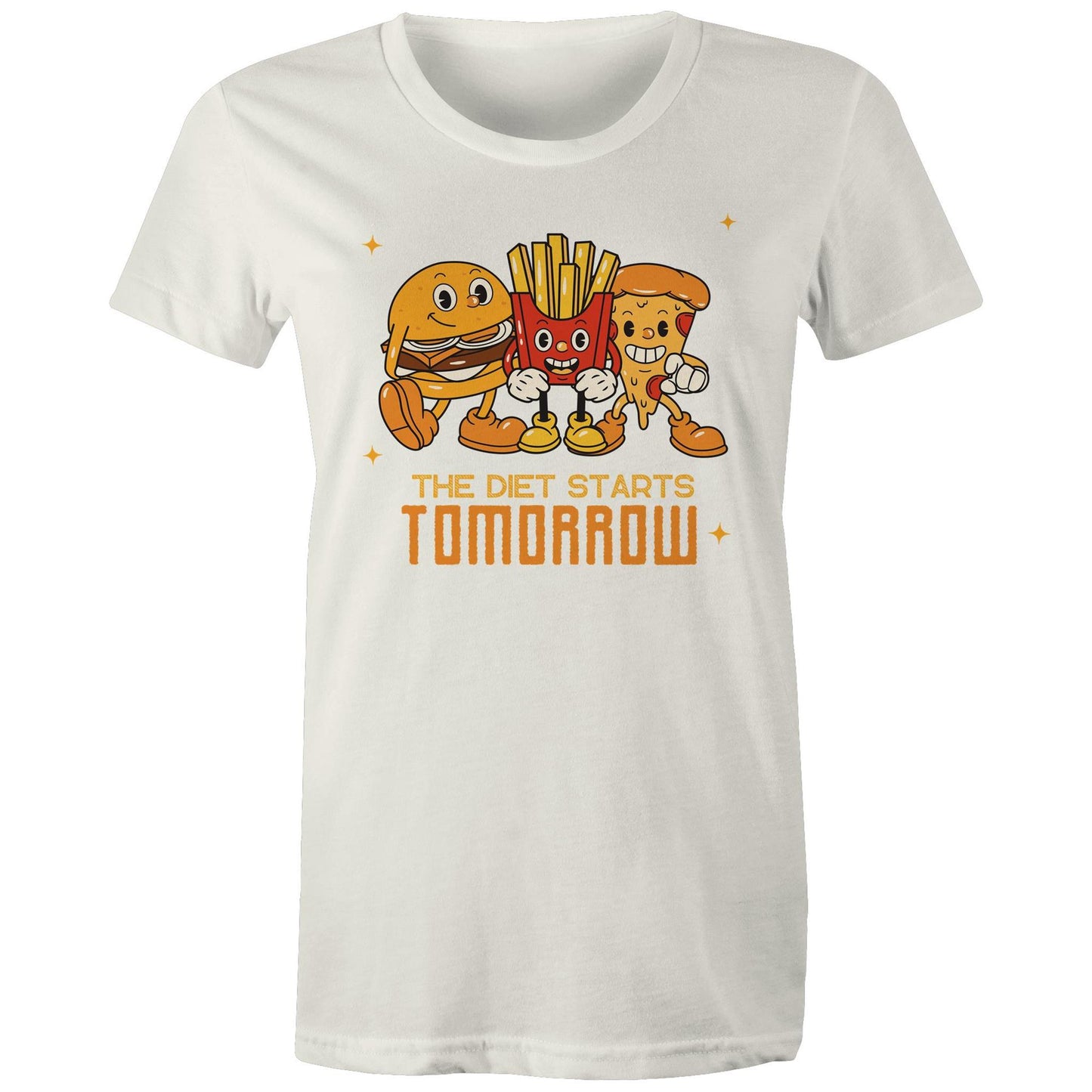 The Diet Starts Tomorrow, Hamburger, Fries, Pizza - Womens T-shirt