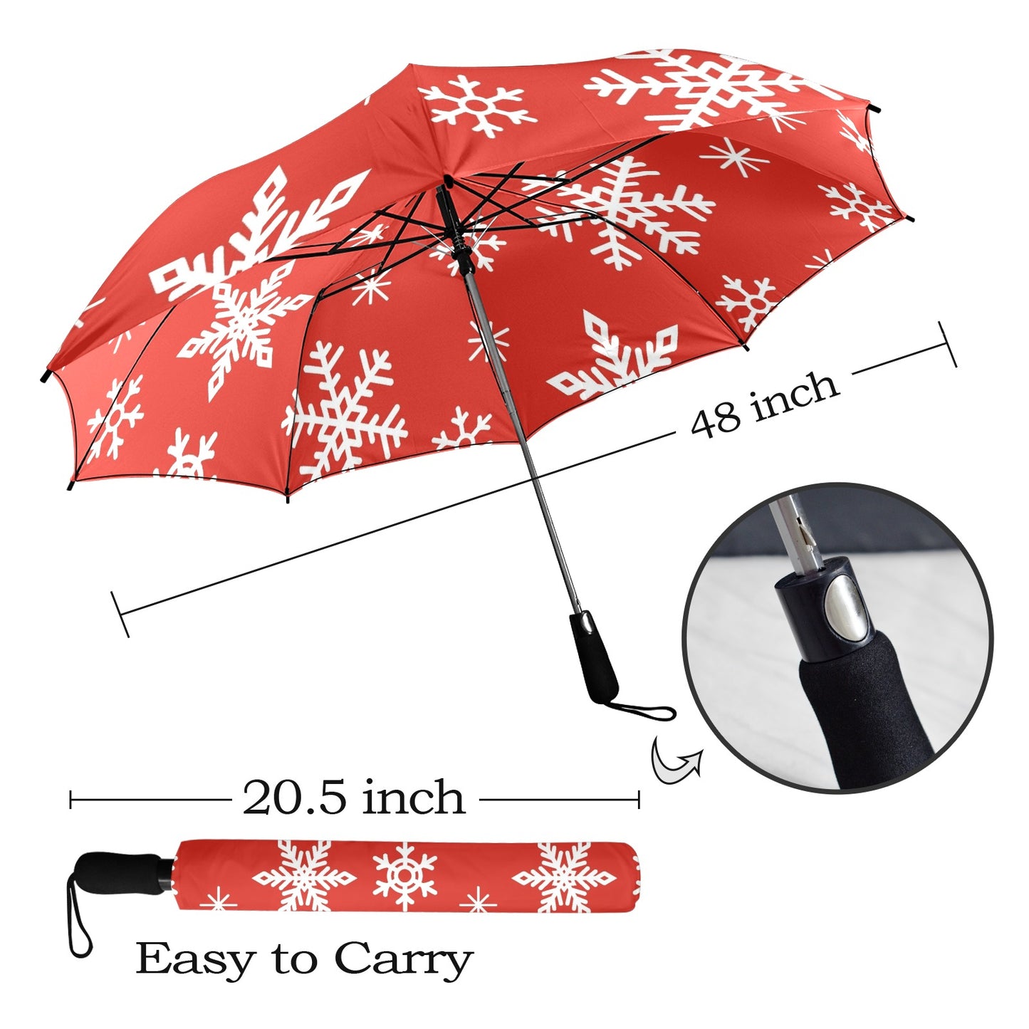 Red Snowflakes, Christmas - Semi-Automatic Foldable Umbrella