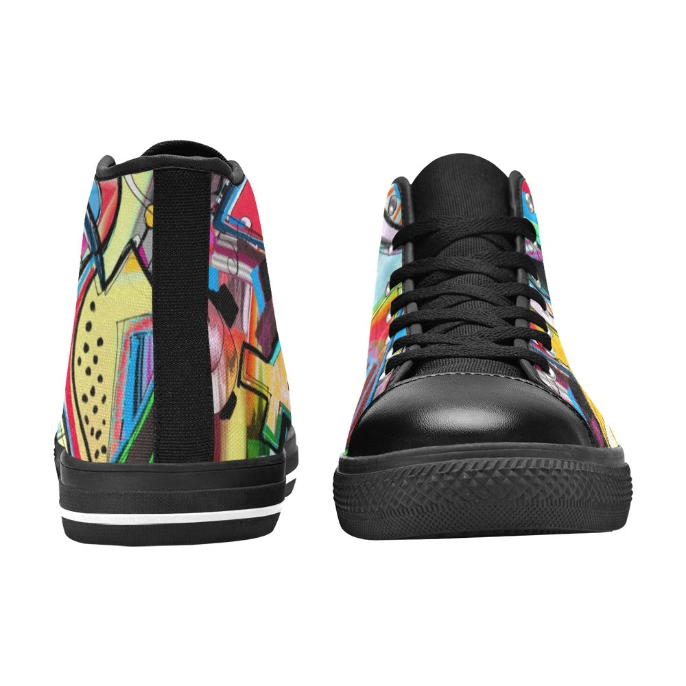 Graffiti Bird - Men's High Top Canvas Shoes