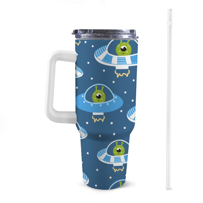 Cute Aliens in UFOs - 40oz Tumbler with White Handle