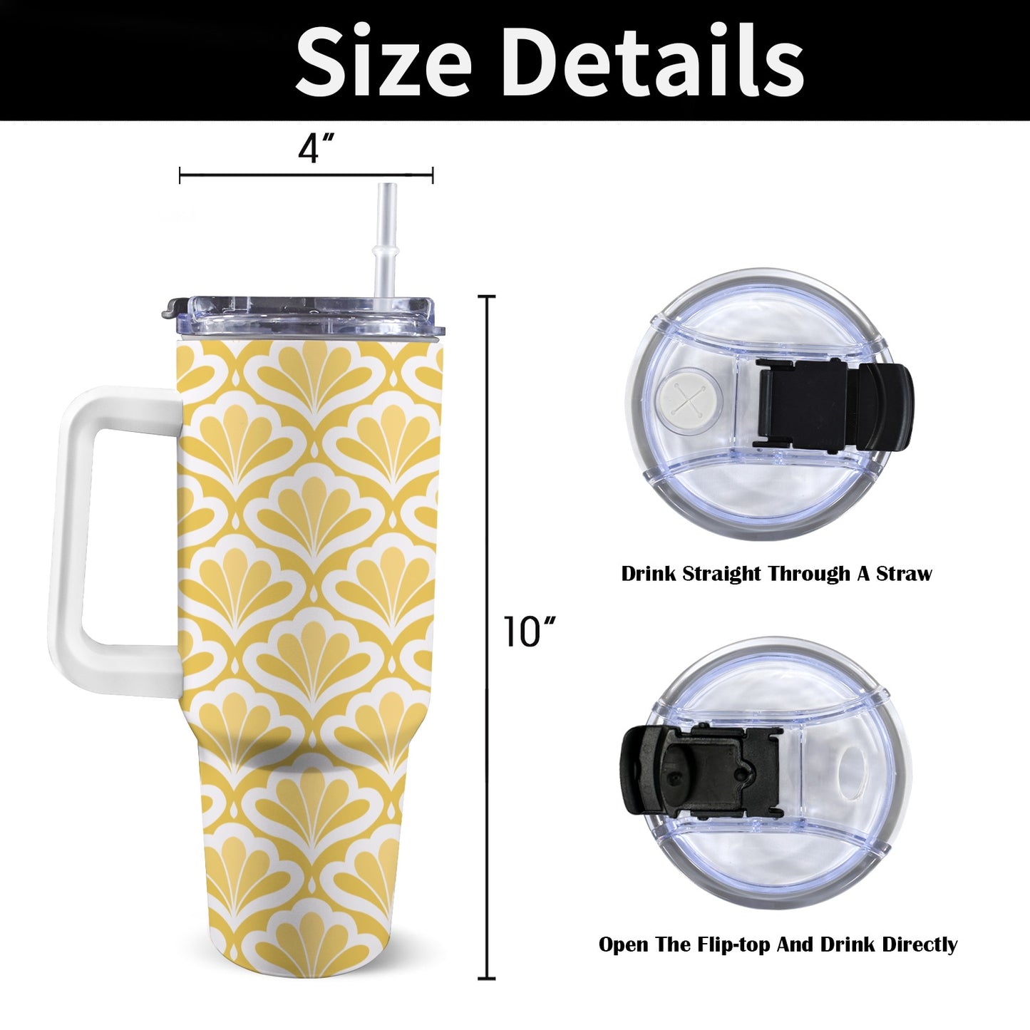 Yellow Pattern - 40oz Tumbler with White Handle