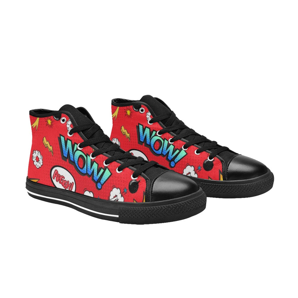 Comic Book Red - Kids High Top Canvas Shoes