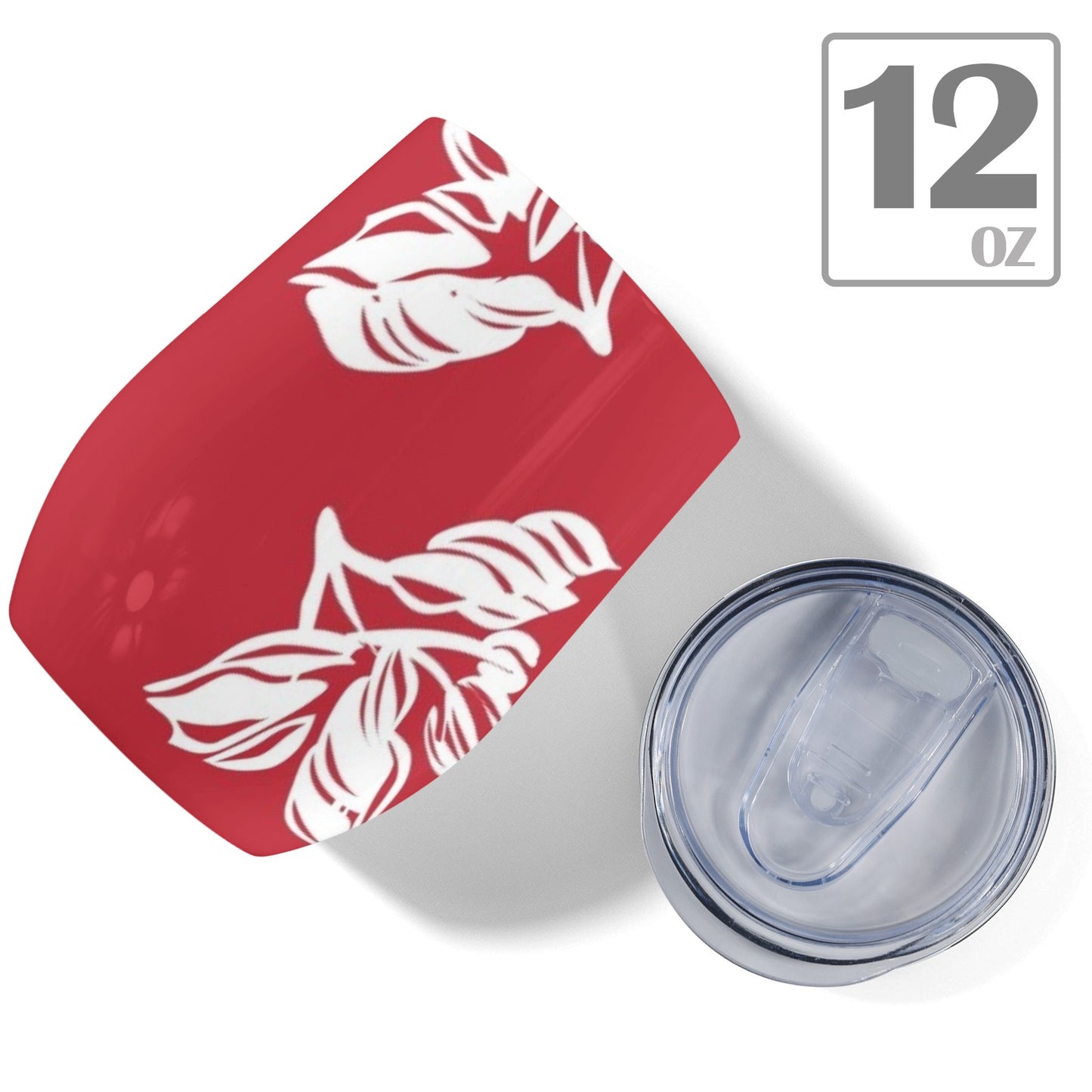 Red Retro Foliage, Hawaiian Flower - 12oz Wine Tumbler 12oz Wine Tumbler Printed Offshore Summer Surf