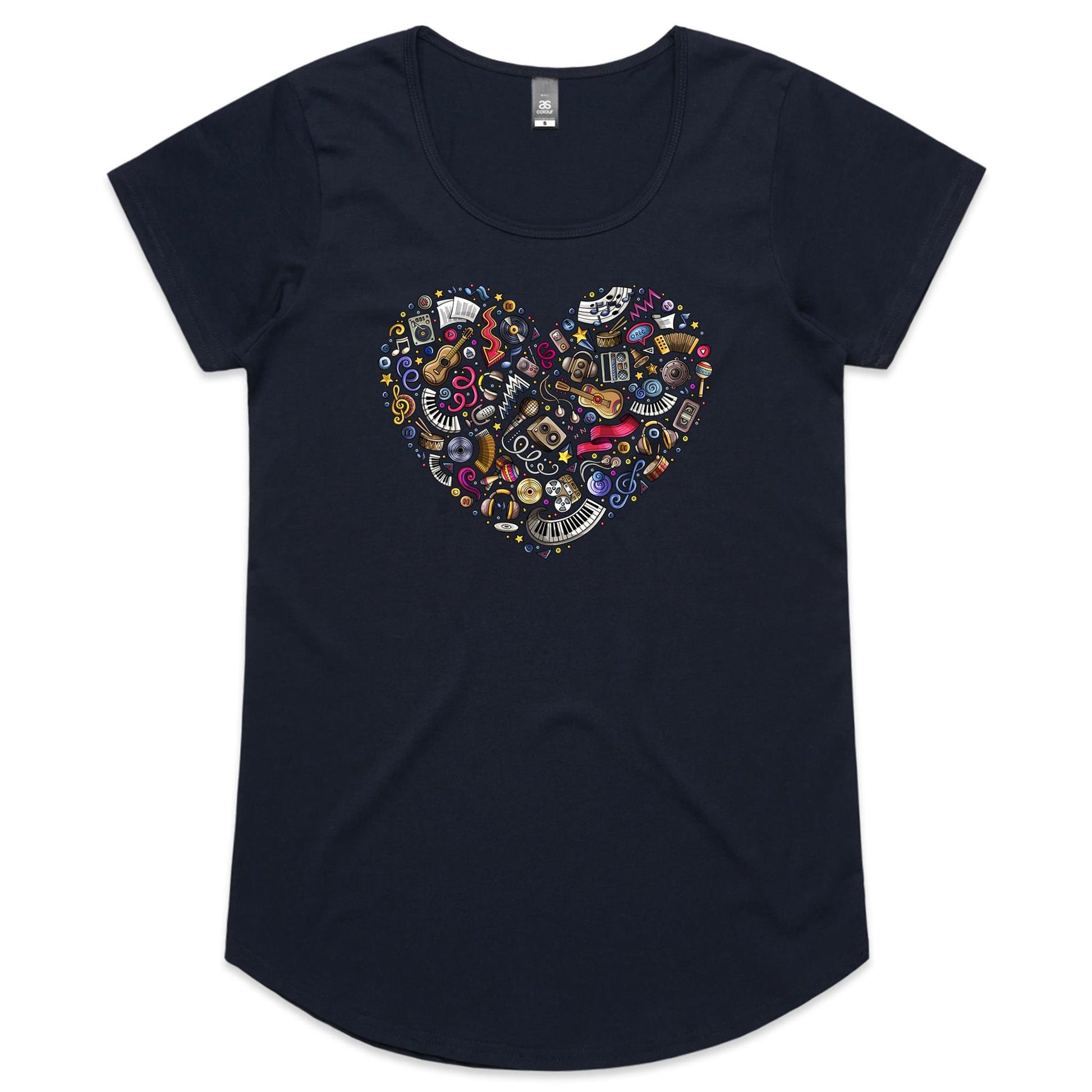 Heart Music - Womens Scoop Neck T-Shirt Navy Womens Scoop Neck T-shirt Music