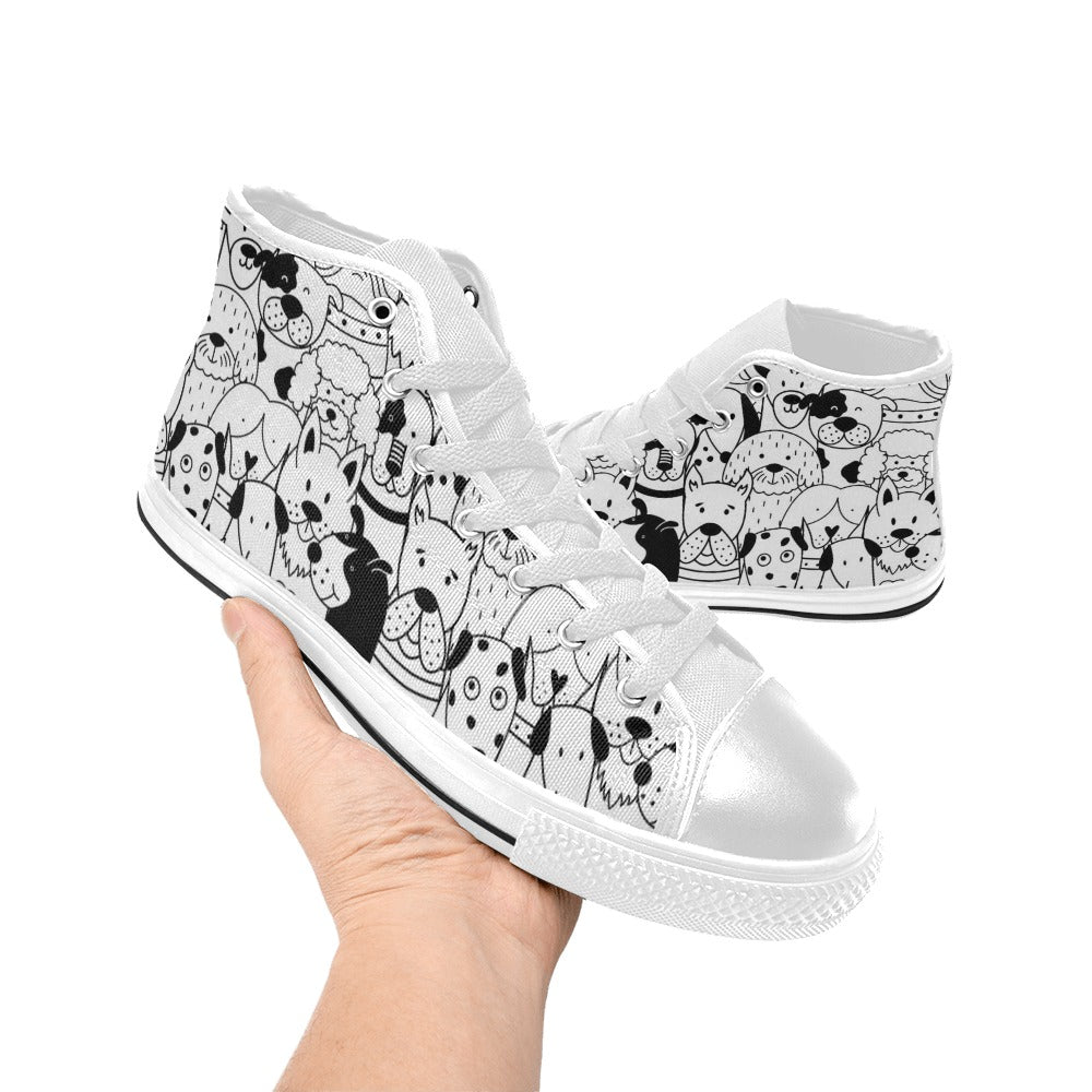 Black And White Dogs - Men's High Top Canvas Shoes