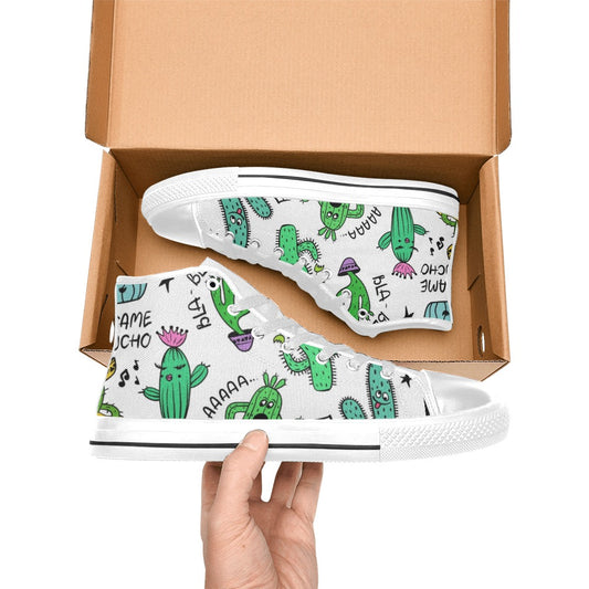 Chatty Cactus - Men's High Top Canvas Shoes