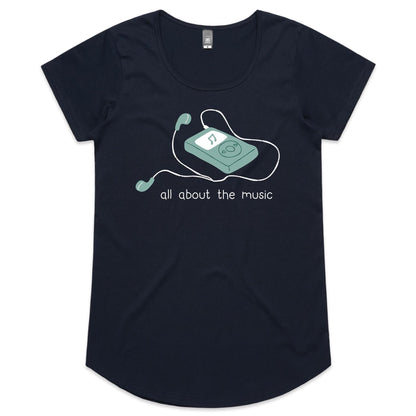 All About The Music, Music Player - Womens Scoop Neck T-Shirt Navy Womens Scoop Neck T-shirt music retro tech