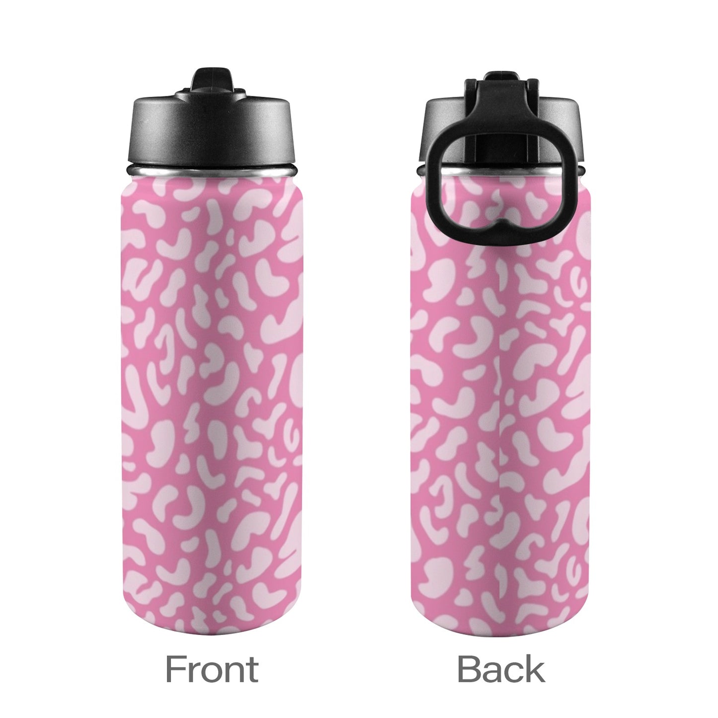 Pink Leopard - Insulated Water Bottle with Straw Lid (18oz) Insulated Water Bottle with Swing Handle