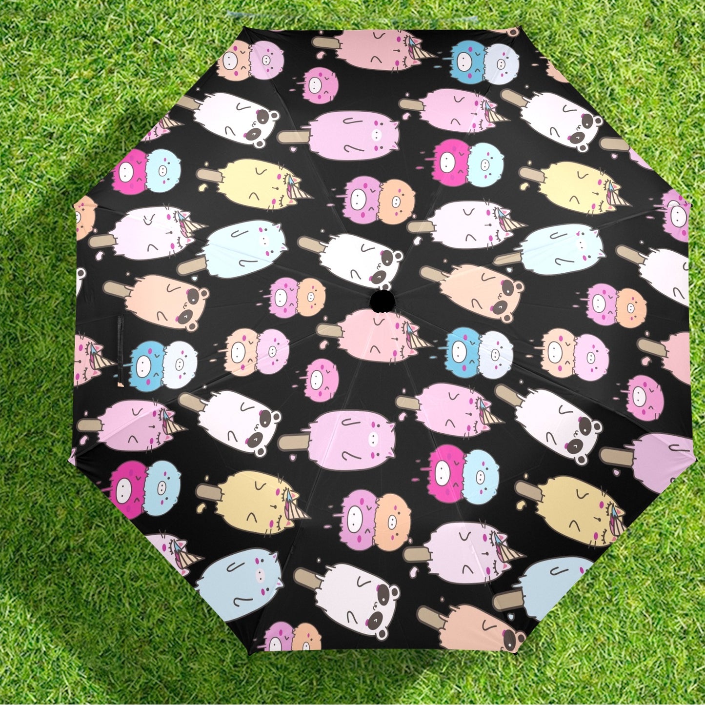 Cute Animal Ice Blocks - Semi-Automatic Foldable Umbrella Semi-Automatic Foldable Umbrella Printed Offshore