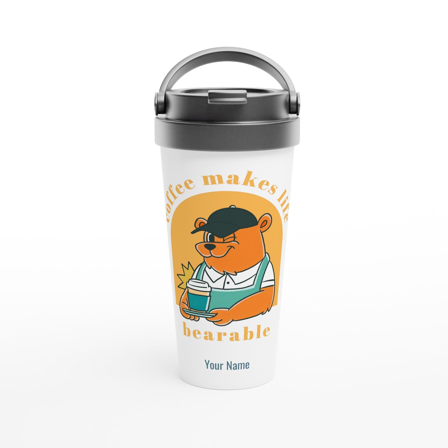 Personalised - Coffee Makes Life Bearable - White 15oz Stainless Steel Travel Mug Default Title Personalised Travel Mug retro