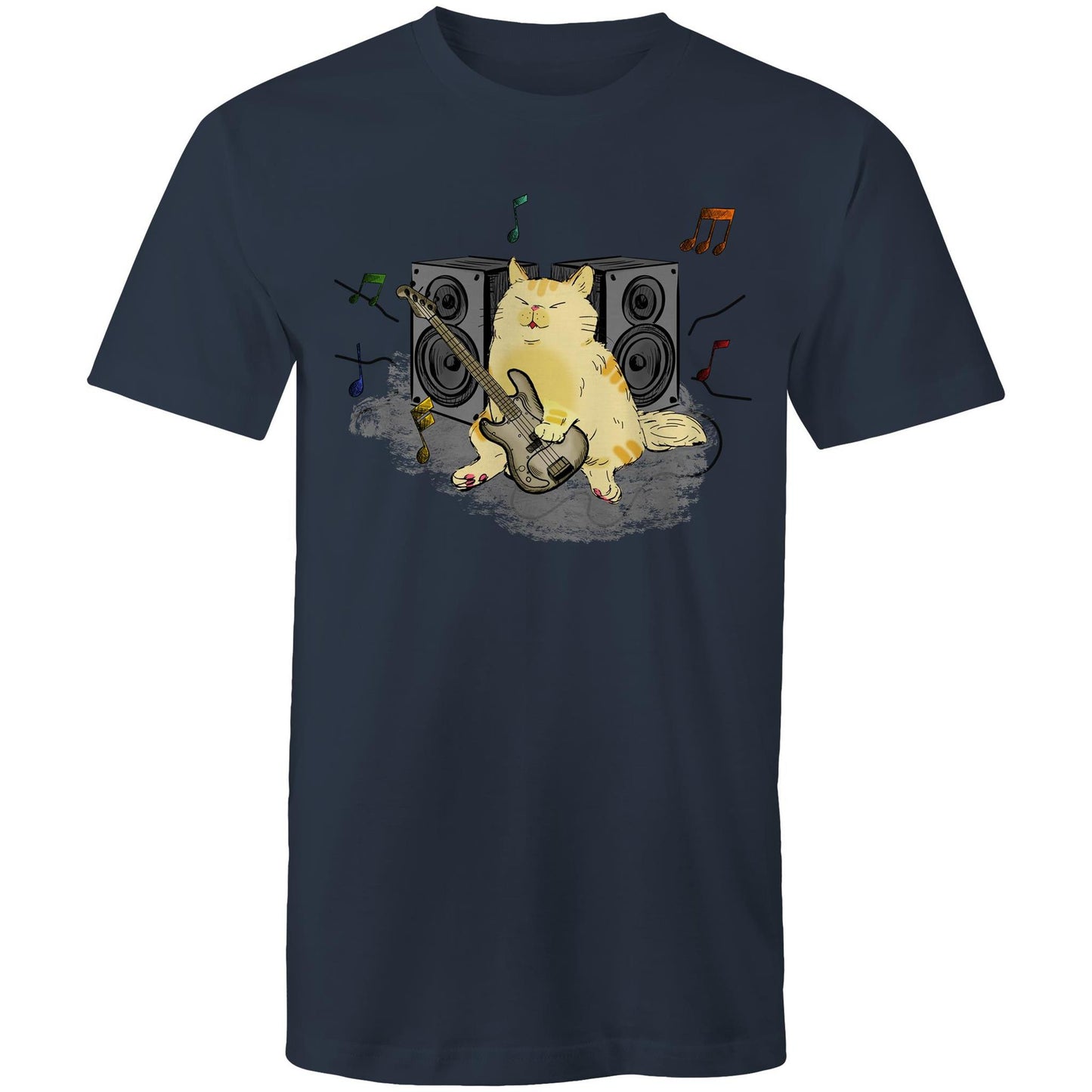 Cat Bass Player - Mens T-Shirt Navy Mens T-shirt animal Music