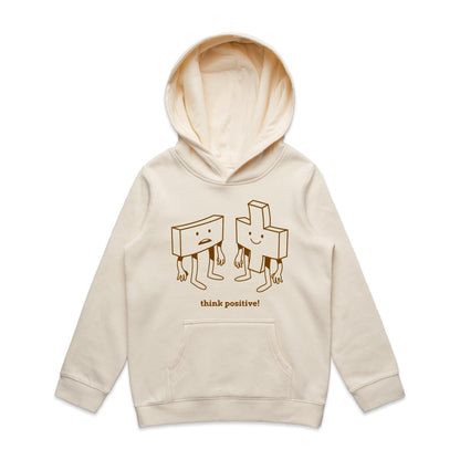 Think Positive, Plus And Minus - Youth Supply Hood Ecru Kids Hoodie Maths Motivation