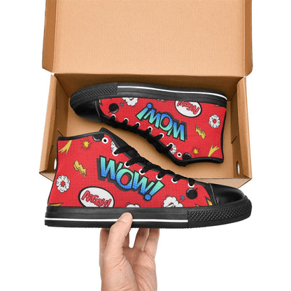 Comic Book Red - Kids High Top Canvas Shoes