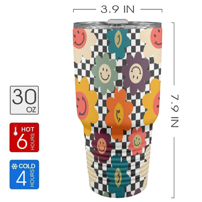 Happy Retro Flowers - 30oz Insulated Stainless Steel Mobile Tumbler