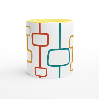 Retro Window Pattern - White 11oz Ceramic Mug with Colour Inside Colour 11oz Mug Retro
