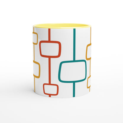 Retro Window Pattern - White 11oz Ceramic Mug with Colour Inside Colour 11oz Mug Globally Fulfilled Retro