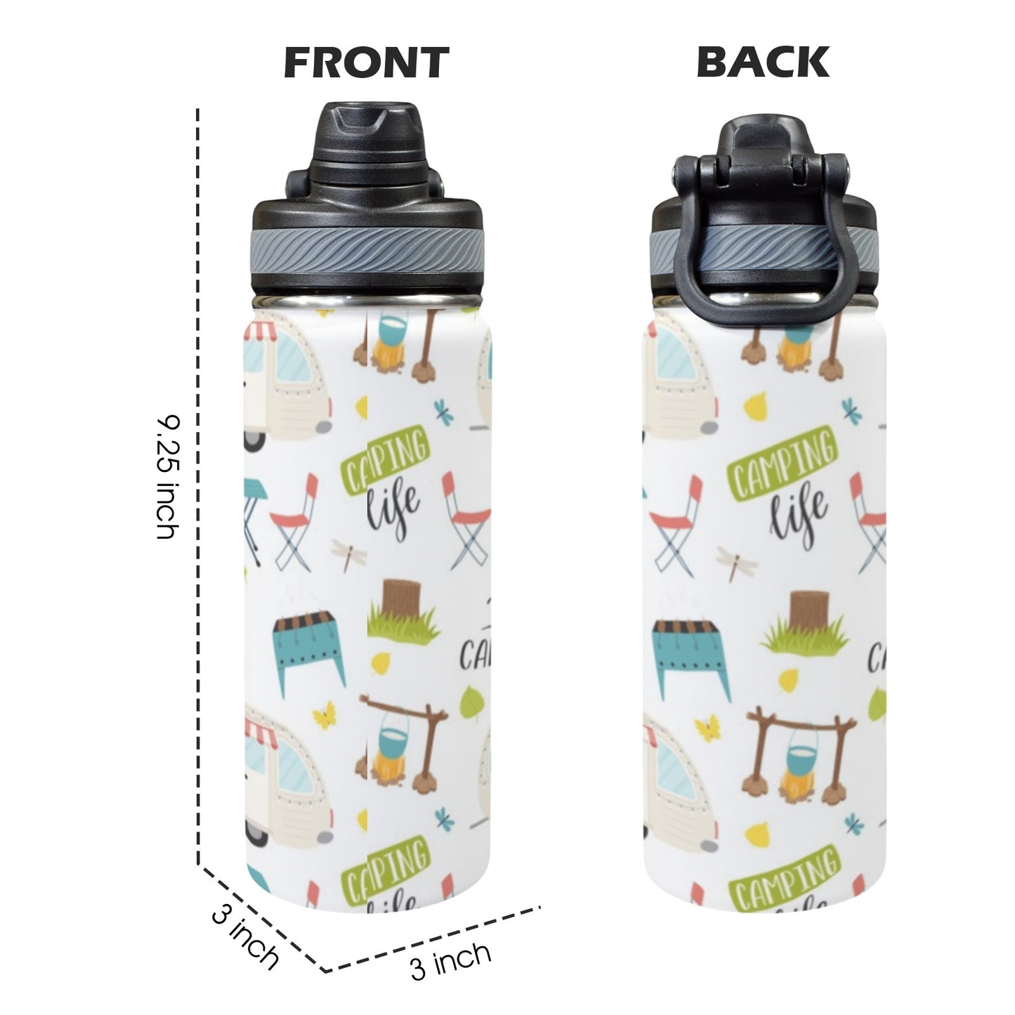 Camping Life - Insulated Water Bottle with Dual-Use Lid (18oz) Insulated Water Bottle with Dual-Use Lid (18oz) Printed Offshore