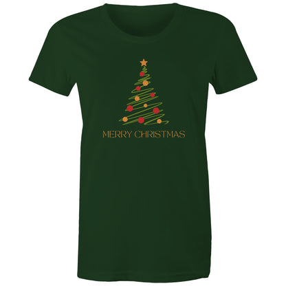 Christmas Tree Line Drawing - Womens T-shirt