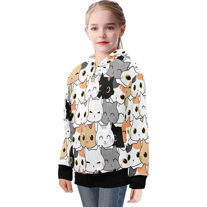 Cute Cartoon Cats - Senior Girls Zip Up Hoodie