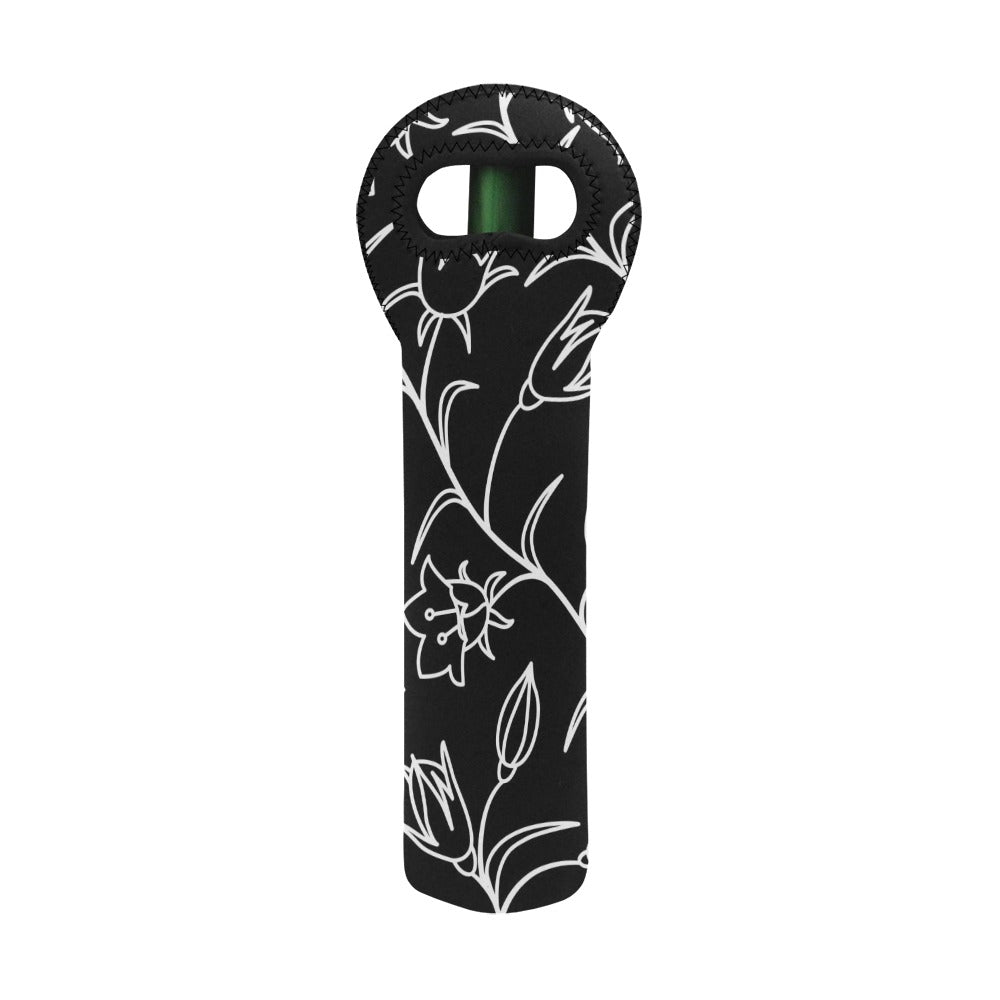 Black And White Floral - Neoprene Wine Bag