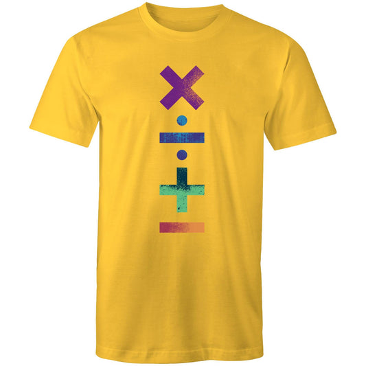 Math Symbols - Mens T-Shirt Yellow Mens T-shirt Maths Printed In Australia