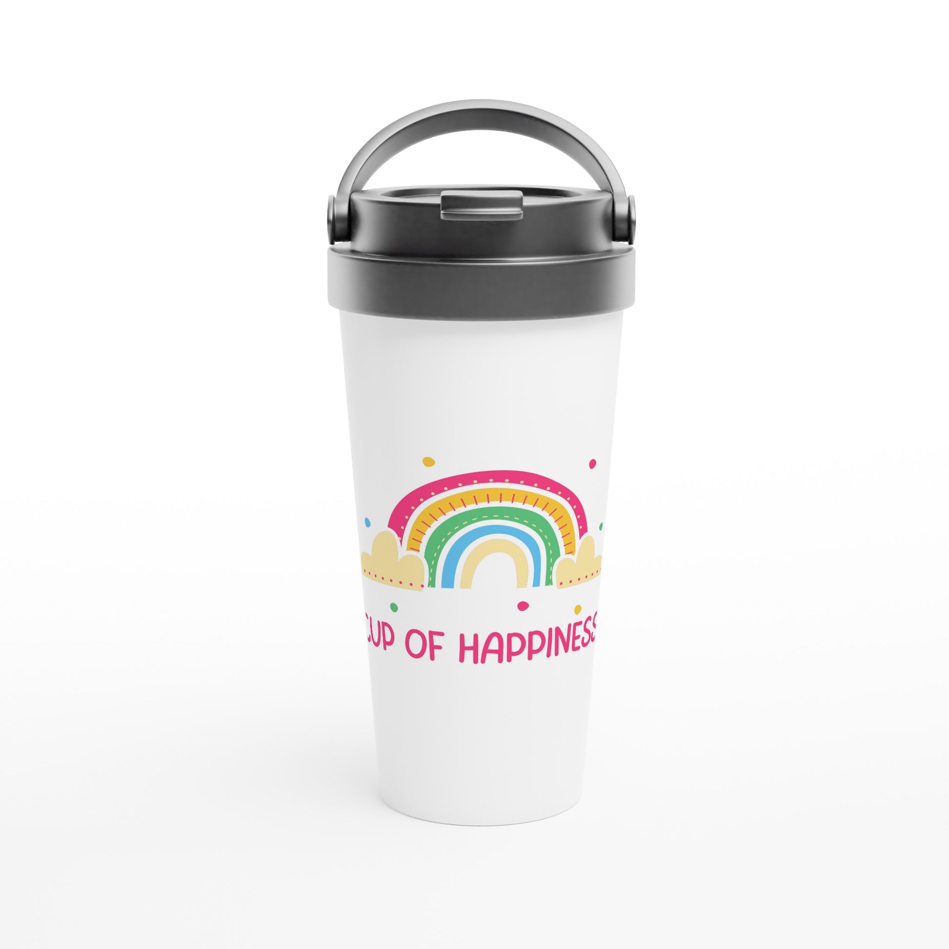 Cup Of Happiness, Rainbow - White 15oz Stainless Steel Travel Mug Default Title Travel Mug Coffee Globally Fulfilled Positivity