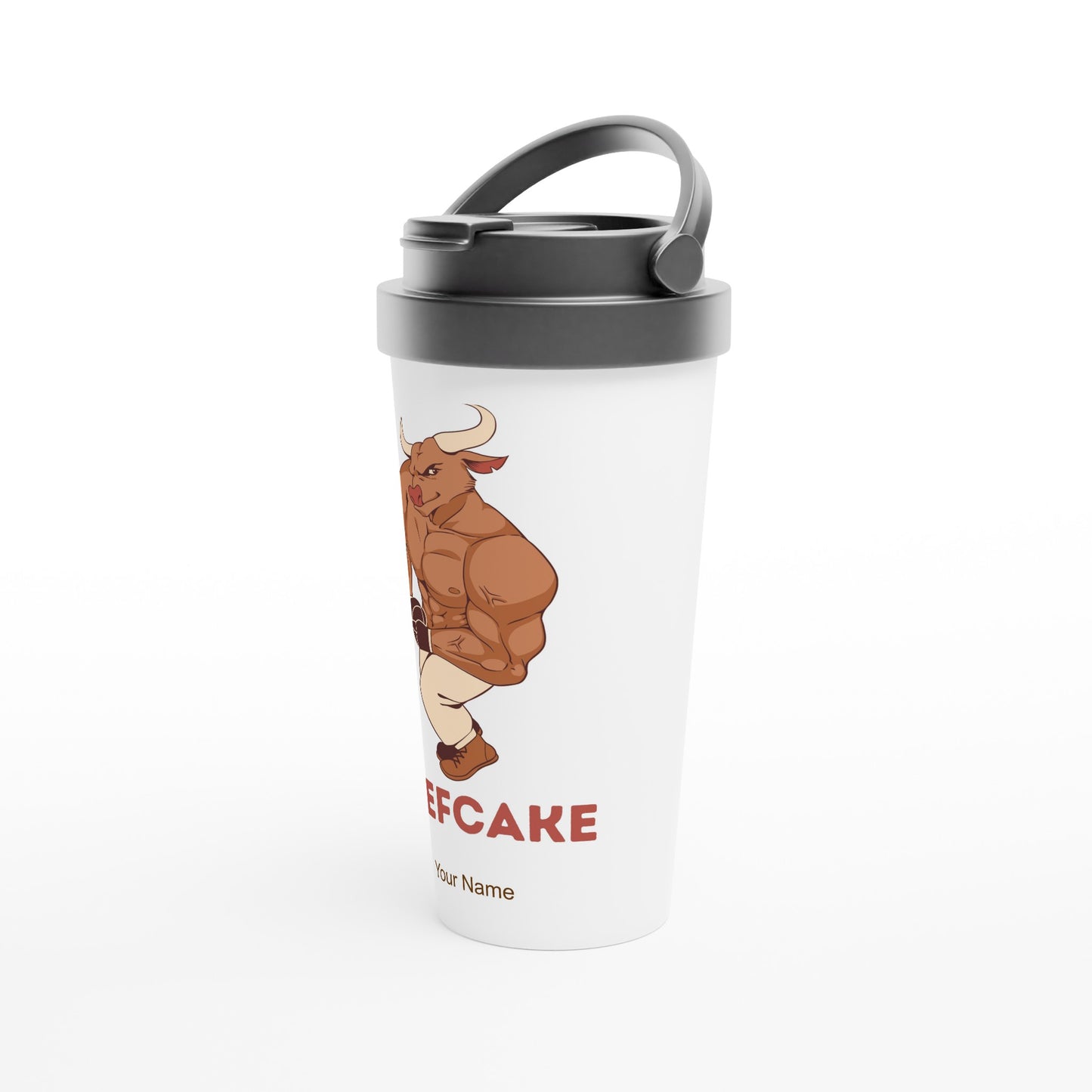 Personalised - Beefcake - White 15oz Stainless Steel Travel Mug Personalised Travel Mug Fitness