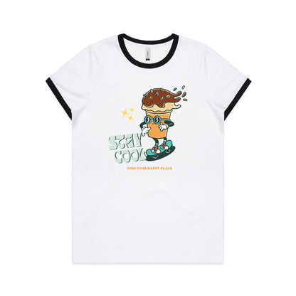 Stay Cool, Ice Cream, Skateboard - Women's Ringer Tee