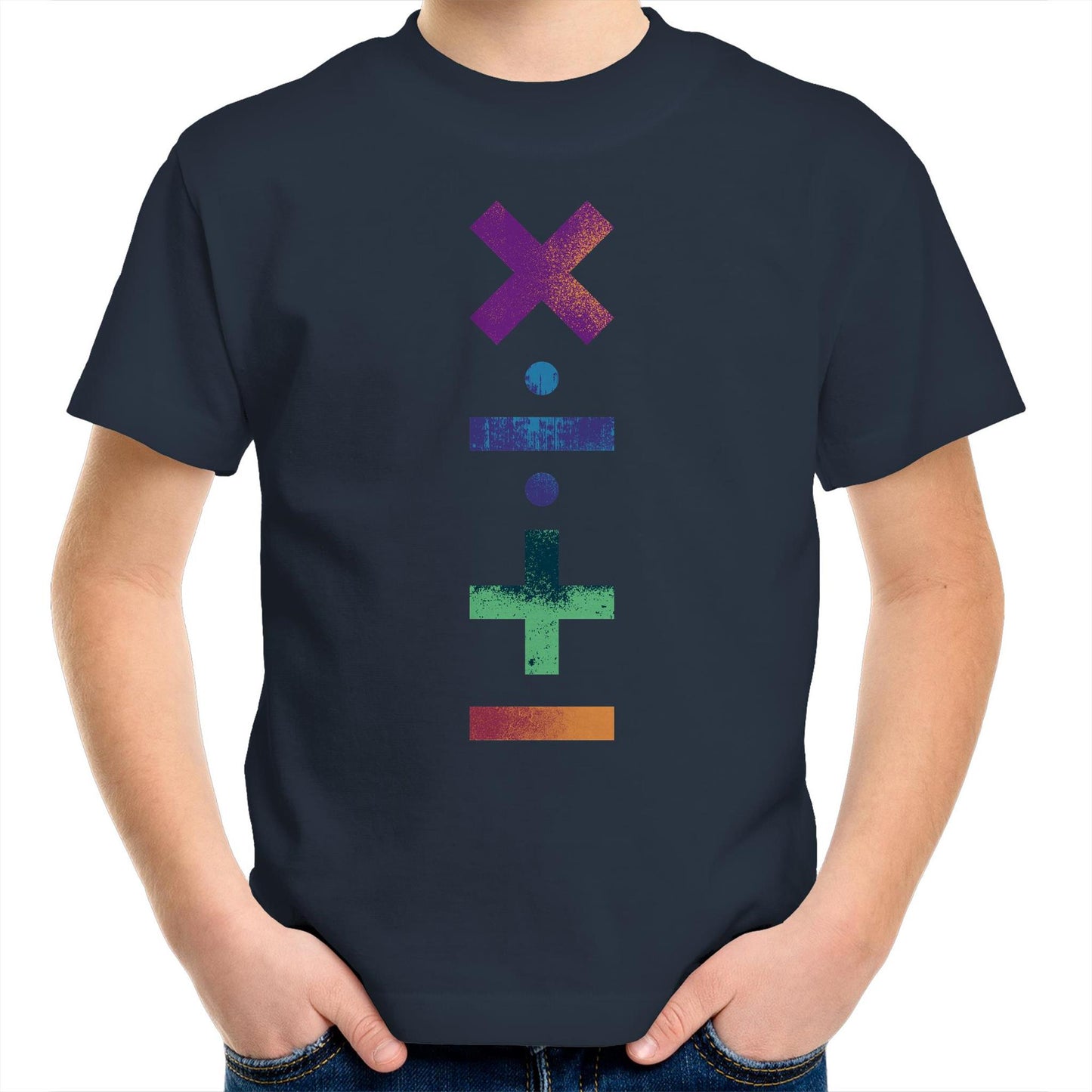 Maths Symbols - Kids Youth T-Shirt Navy Kids Youth T-shirt Maths Printed In Australia