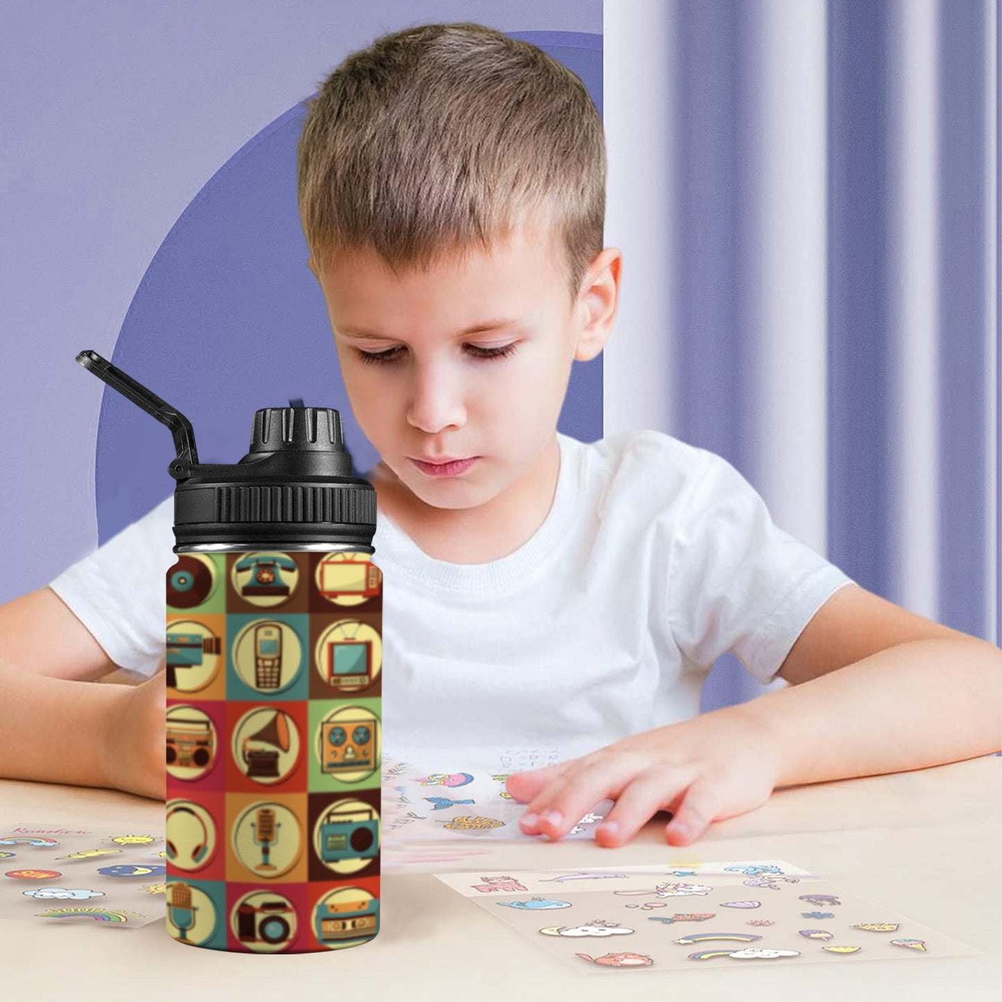 Retro Life - Kids Water Bottle with Chug Lid (12 oz)