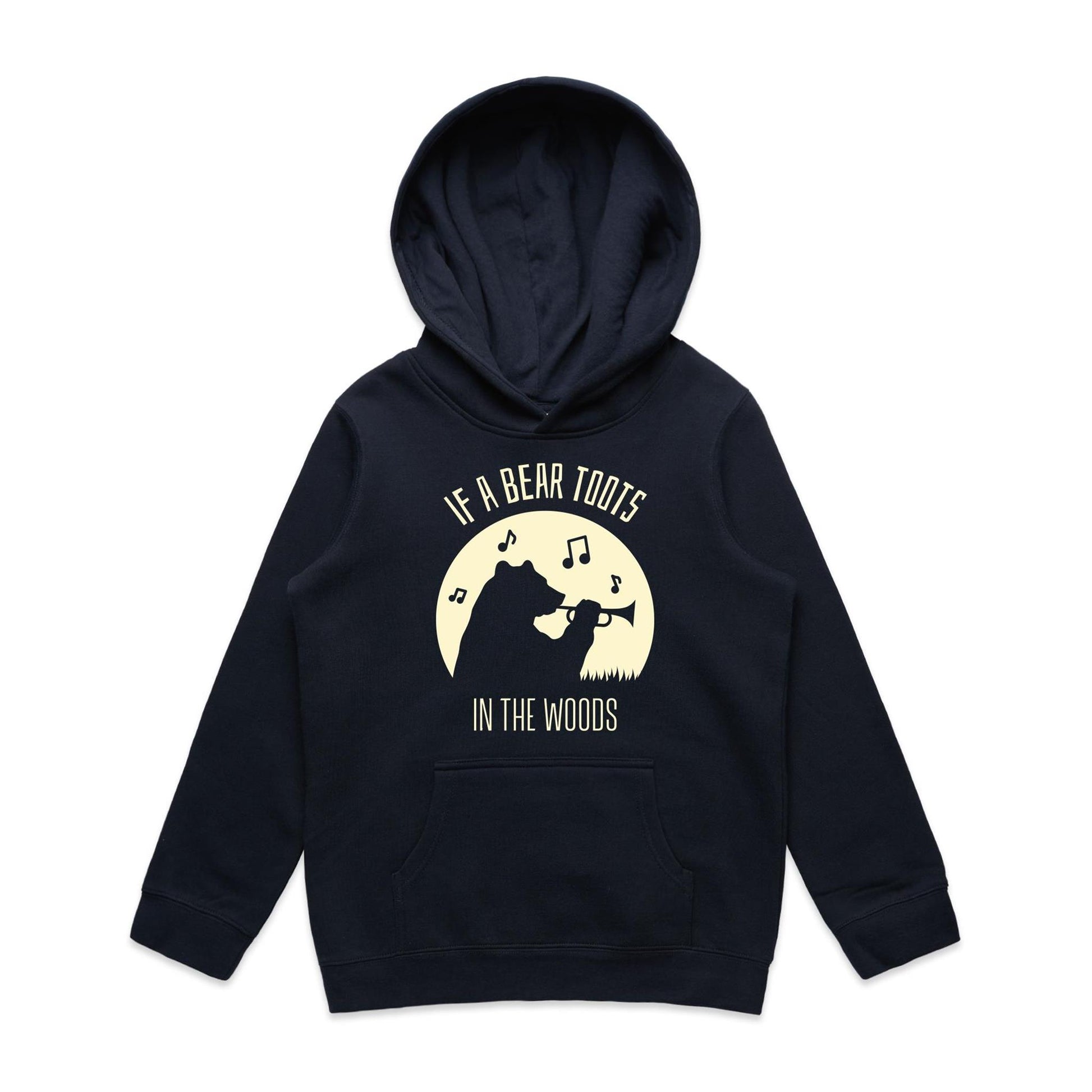 If A Bear Toots In The Woods, Trumpet Player - Youth Supply Hood Navy Kids Hoodie