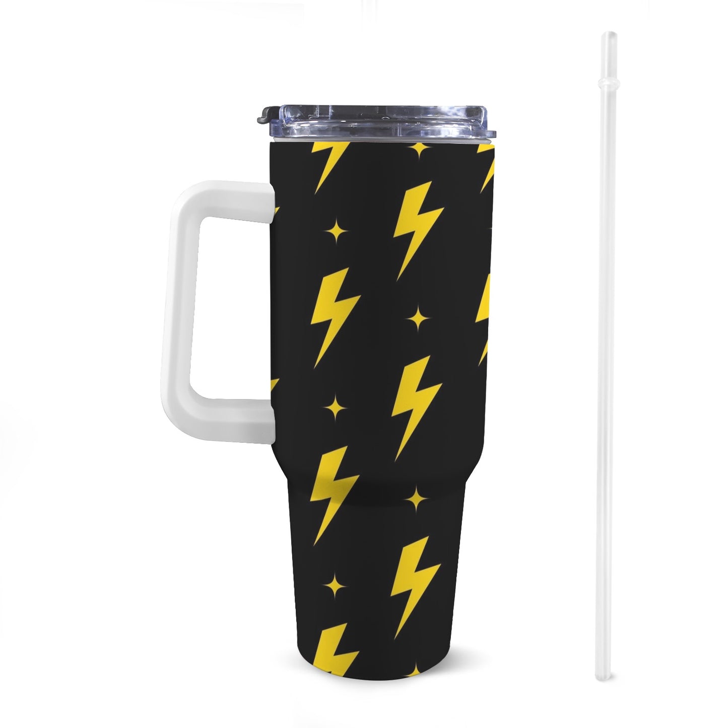 Yellow Lightning - 40oz Tumbler with White Handle