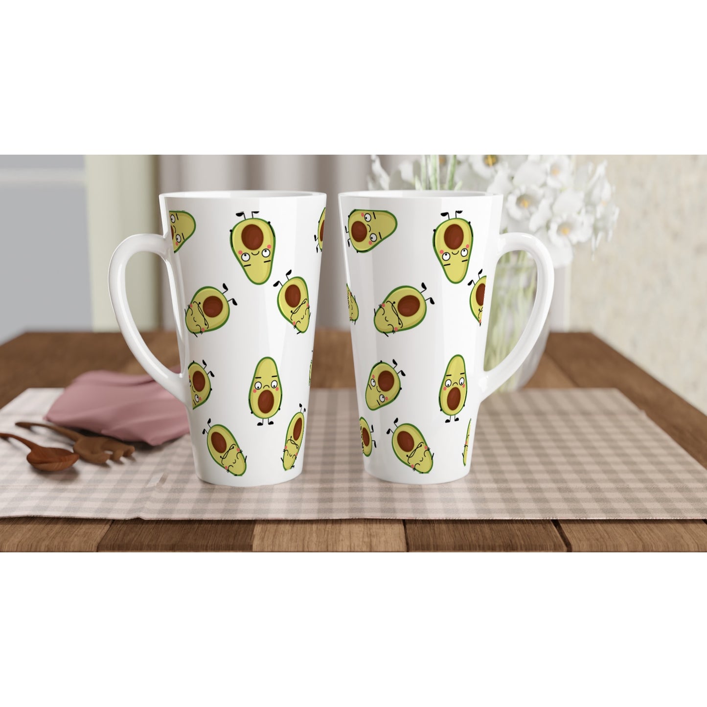 Avocado Characters - White Latte 17oz Ceramic Mug Latte Mug food Globally Fulfilled