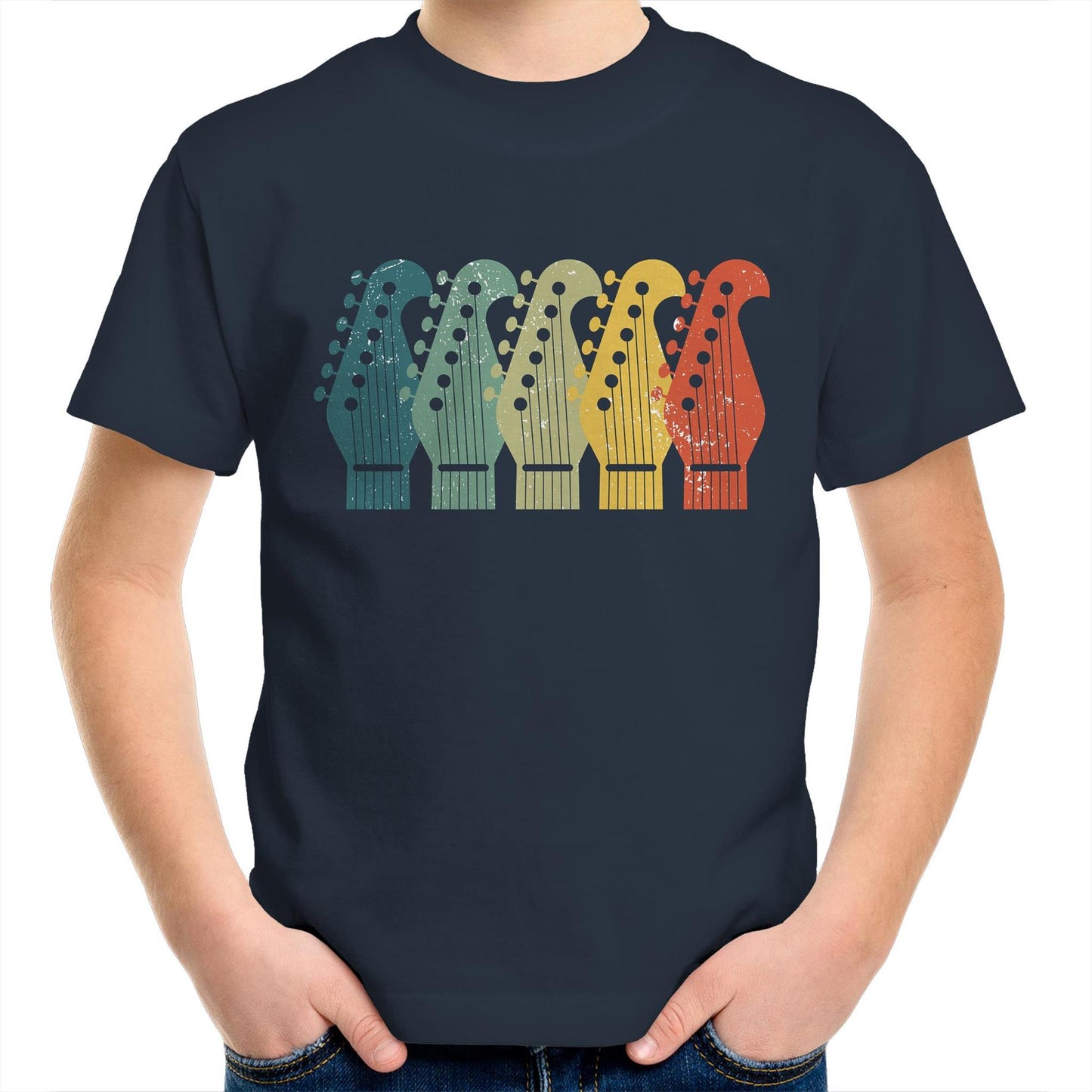 Guitar Headstocks - Kids Youth T-Shirt Navy Kids Youth T-shirt Music Printed In Australia